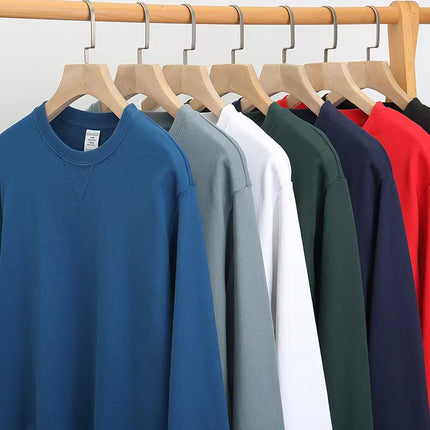 380g Heavyweight Pure Cotton Terry Sweatshirt Men's Sweatshirt American Retro Solid Color Long-Sleeve Crew Neck Unisex Customizable