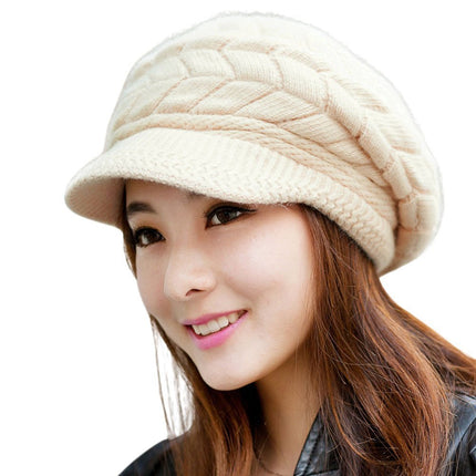 Vintage Women Winter Warm Knitted Hat Cold Weather Running Camping Walking Fashion Skiing Cap with Sun Visor