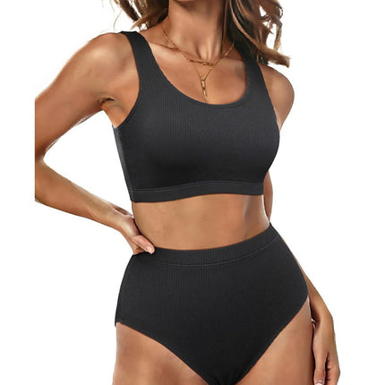 2024 Solid Color Pit Cross-border Foreign Trade New Slim-fit Swimsuit Split High Waist Vest with Chest Pad Swimsuit