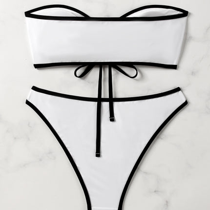 European and American Style Sexy Bandeau Bikini Swimsuit for Women, Solid Color with Chest Pads, Simple Cross-Border Two-Piece Swimsuit