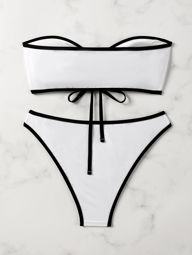 European and American Style Sexy Bandeau Bikini Swimsuit for Women, Solid Color with Chest Pads, Simple Cross-Border Two-Piece Swimsuit