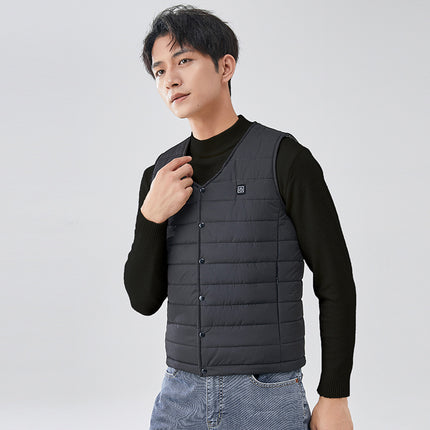V-Neck Heated Vest Winter Button-Up Heating Vest Thickened Intelligent Constant Temperature Electric Heating Vest Outdoor Cold Protection