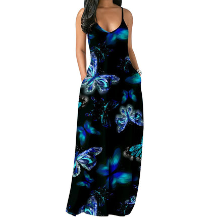 Cross-border Amazon European and American Women's Bohemian Sling dress Digital Printing Vacation Style Sexy Dress