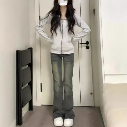 American Hottie Bootcut Jeans Autum New High-Waisted Slim Fit Straight Cigarette Pipe Floor-Length Pants