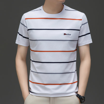 Mingdi Mouse Men's Summer New Cotton Crewneck Pullover T-shirt Men's Fashion Casual Short-sleeved Striped Men's T-shirt