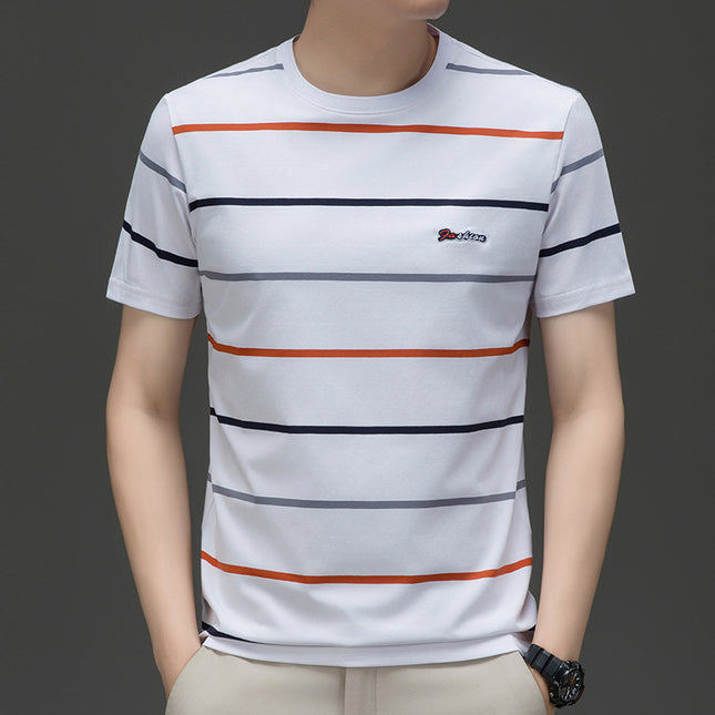 Mingdi Mouse Men's Summer New Cotton Crewneck Pullover T-shirt Men's Fashion Casual Short-sleeved Striped Men's T-shirt