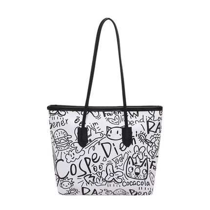 Graffiti Canvas Bag Women's 2025 Summer New Casual Shoulder Bag Large Capacity Student Class Commuting Tote Bag