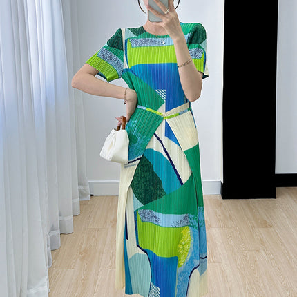 Miyake Dress Women's 2023 Summer New All-match Color Matching Foreign Trade High-end Design Pleated Elegant Commuter Dress