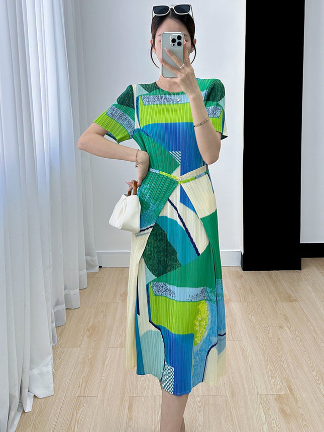Miyake Dress Women's 2023 Summer New All-match Color Matching Foreign Trade High-end Design Pleated Elegant Commuter Dress