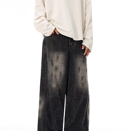 Lktm Men's Fashion Ash-Dirty Black-Gray Splatter Baggy Jeans Unisex Trendy Brand Silhouette Straight-Leg Floor-Length Pants