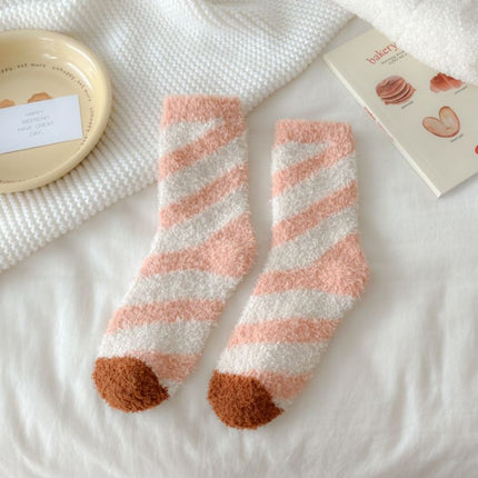 Autumn and winter thick socks children's Japanese striped pattern cute women's socks half velvet floor socks warm sleep socks wholesale