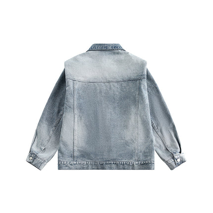 City fanpin 2024 spring new shoulder pad zipper decoration Denim jacket coat
