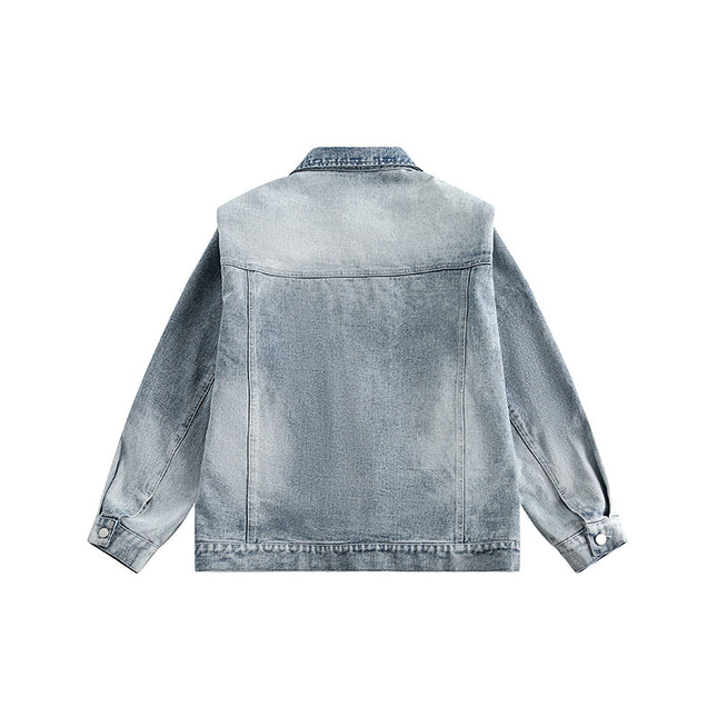 City fanpin 2024 spring new shoulder pad zipper decoration Denim jacket coat