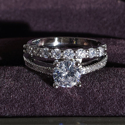 Cross-border e-commerce Europe and the United States simple fashion engagement wedding round diamond ring combination ring r212-r4324A