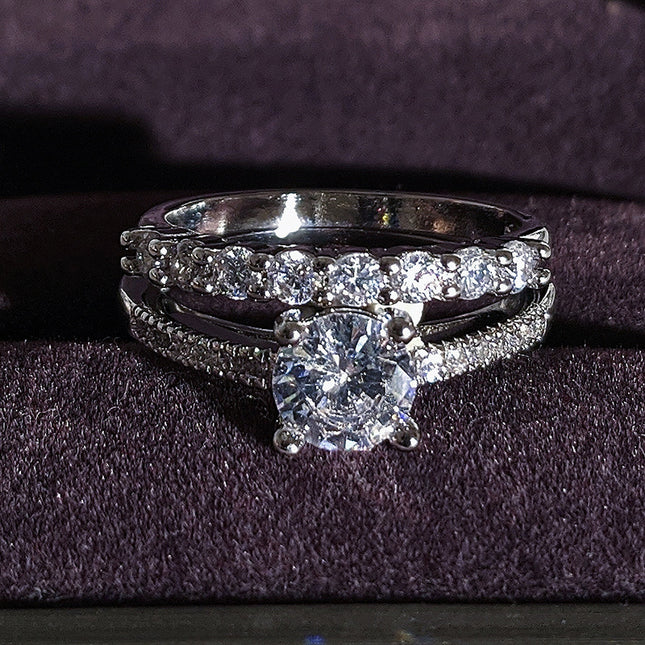 Cross-border e-commerce Europe and the United States simple fashion engagement wedding round diamond ring combination ring r212-r4324A
