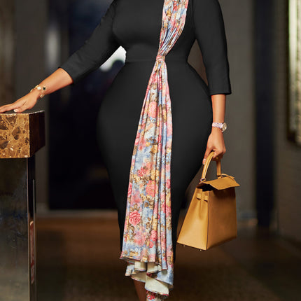 D539 Export Plus Size Women's Clothing 2024 Amazon Elegant Ol Elegant Pencil Skirt Hip-Covering Splicing African Dress