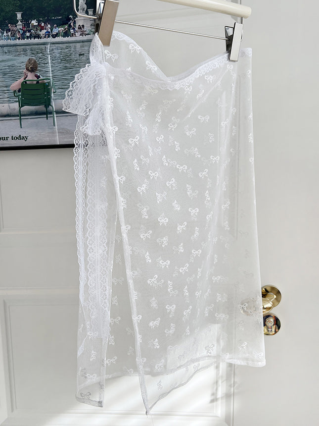 South Korea lace gauze skirt personalized sweet cool new style lace fart curtain apron women's stacked lace-up skirt all-Match cover skirt