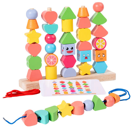 Wooden Geometric Set Column Building Blocks Beaded Shape Matching Children Beaded Logic Thinking Unified Sense Training Educational Toys