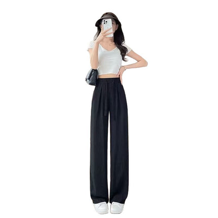 2025 Summer New Ice Silk High-Waisted Drapey Casual Wide-Leg Pants Cool Sun-Protective Sports Pants Women's Sweatpants Trendy