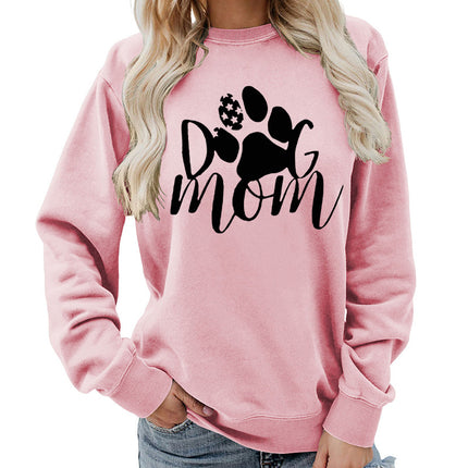 Amazon Source Dog Mom Printed Round Neck Women's Jacket Sweatshirt Autumn and Winter Jacket Casual Loose