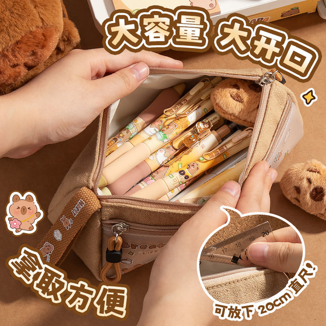 Holiday Kapibara Transparent Pencil Case Large Capacity Stationery Box Student Cartoon Pencil Case New Stationery Bag
