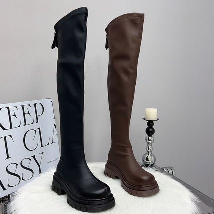 Maillard Over-The-Knee Boots 2025 Autumn and Winter Fleece-Lined Thick-Soled Heightening Boots Women's High Boots Slim Elastic Boots
