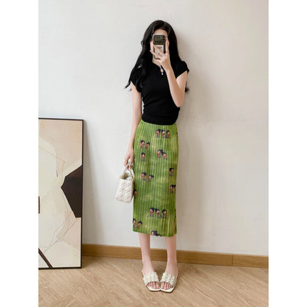 Original Real Photograph National Style Beaded Hollow Knit Sweater Q Edition Tang Palace Night Banquet New Chinese Miyake Pleated Skirt