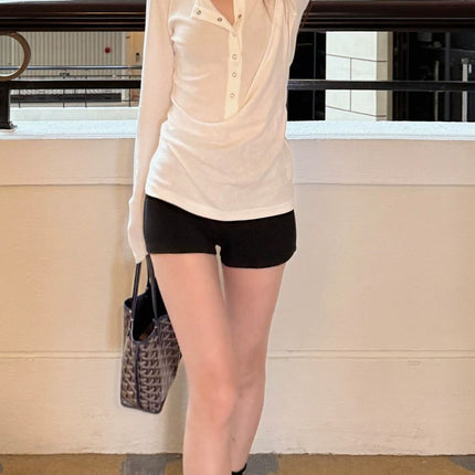Here Yaya Shp 8.8 20:00 Salt Cold Brew Cool Imported Fabric Buttons Slimming Look Lazy t