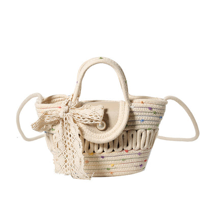 Ins Style Handmade Woven Handbag Straw Woven Bag Seaside Crossbody Bag Vegetable Basket Bag Travel Beach Tote Bag