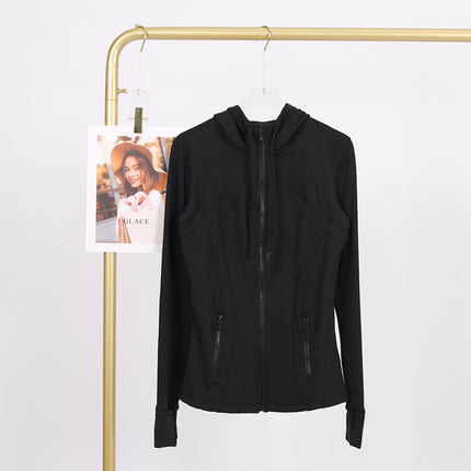 LULU in stock Hooded Jacket Running Yoga Jacket Sports Slim Zipper Cardigan Fitness Top Women