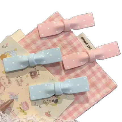 Sweet Polka Dot Bow Oval Hairpin for Women, Side Bangs Clip, Duckbill Clip for Children, Hair Accessory
