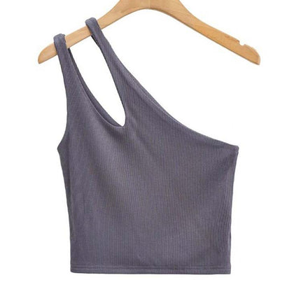 2024 New Summer Style European and American Short Sexy One-Shoulder Double Shoulder Cut Out Slim Vest Top