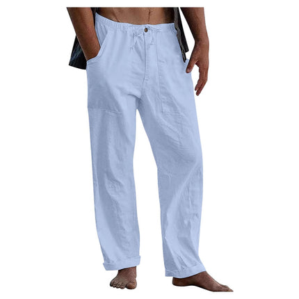 Cross-Border Men's Mint Green Linen Casual Pants, Loose Fit, Comfortable and Breathable, Simple Design for Everyday Use