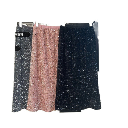 plus size 2025 Spring New Fashion Sequin Split Skirt Women's Small Long Straight Skirt