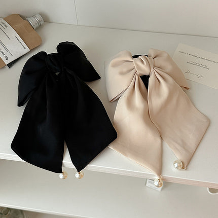 New Bow Ribbon High Sense Ponytail Clip Elegant Pearl Pendant Princess Back of Head Ponytail Headwear Hair