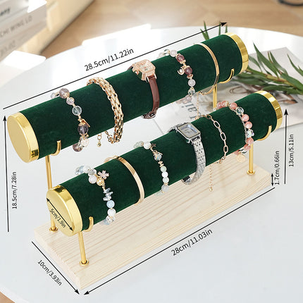Golden Three-layer Jewelry Display Rack Bracelet Rack Iron Jewelry Props Stepped Wooden Base Bracelet Stand Stall