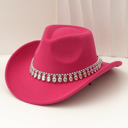 Cross-Border European and American Style Popular Tassel Horse Eye Code Chain Green Agate Diamond Claw Hat Chain Top Hat Cowboy Hat Felt Hat Gemstone