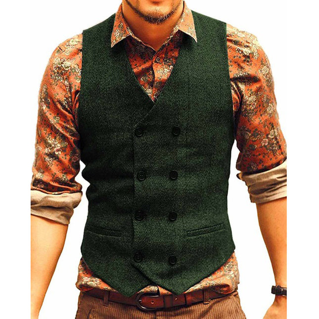 Multi-Color Foreign Trade European and American Cross-Border Hot-Selling Products 2026 New Model Men's Casual Vest Solid Color Herringbone Vest
