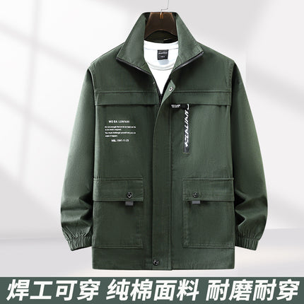 Cotton Wear-resistant Work Clothes suit Men's Spring and Autumn Anti-scalding Electric Welding Work Clothes Construction Site Jacket Labor Protection Work Pants