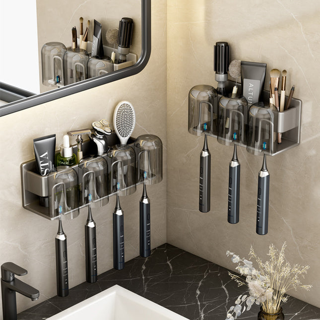 Toothbrush Rack Without Punching Gun Gray Bathroom Mouthwash Cup Tooth Cup Wall-Mounted Storage Box Electric Toothbrush Rack