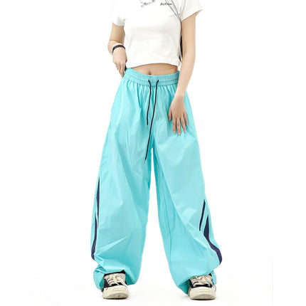 Summer Trendy Simple Style Lightweight Relaxed Casual Pants Unisex Loose Floor-Length Wide-Leg Long Pants