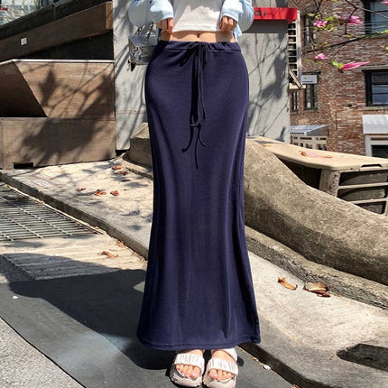South Korea's Dongdaemun Versatile High-Waisted Lace-Up Figure-Showing Sexy Sexy Pure Lust Style Hip-Hugging Skirt Long Skirt for Women