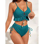 Peacock green ruffled bikini / S