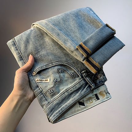 Ripped Jeans Men's Summer Trend Light Blue Stretch Pants 2025 New Handsome Casual Pants for Men