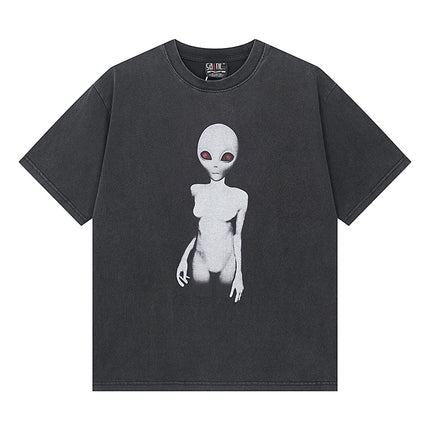 Saint Michael Cho Big Face European and American Retro Washed and Distressed Commemorative Portrait Short-Sleeved T-Shirt Trendy