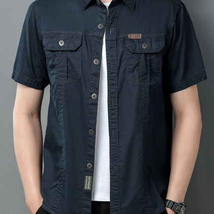 Summer Youth Men's American Style Outdoor Tooling Short-sleeved Shirt Men's Middle-aged plus size Multi-pocket Lag Tooling POLO