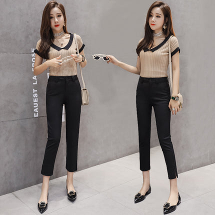 Black Leggings for Women, Spring & Fall Korean Style Slimming Look Professional Pants, High Waist Slimming Look Slit Casual Suit Pants