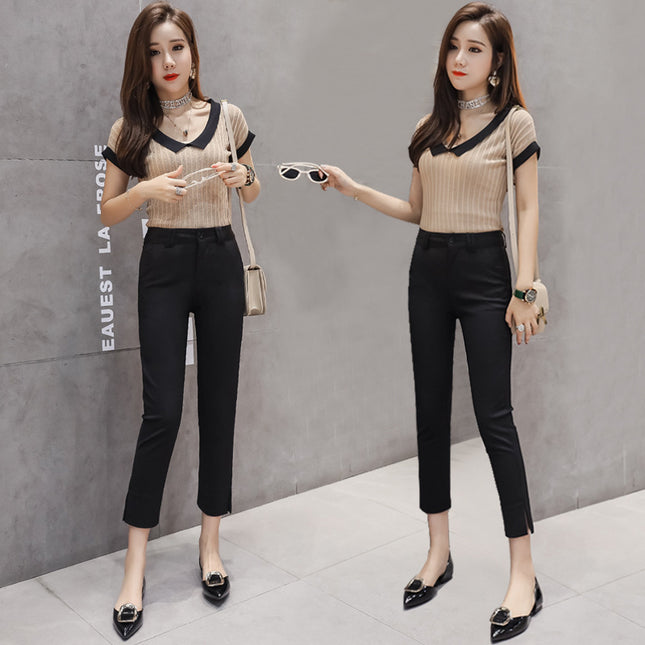 Black Leggings for Women, Spring & Fall Korean Style Slimming Look Professional Pants, High Waist Slimming Look Slit Casual Suit Pants