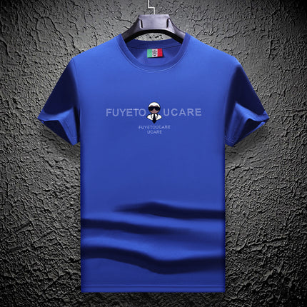 Ouzhanzhou Trendy Men's New Hot Drilling T-shirt Fashionable Slim-fit Large Size Light Luxury Men's Short-sleeved Summer Ice Silk Quick-drying