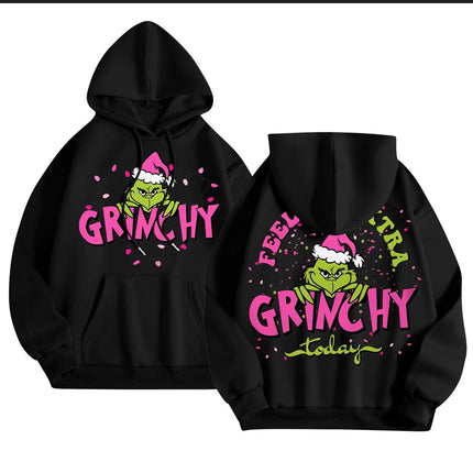 2024 Cross-border Autumn Simple pink Letter Font Printing Men's and Women's Hooded Christmas Green Hair Monster